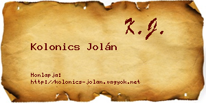 Kolonics Jolán névjegykártya