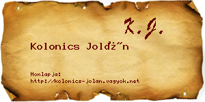 Kolonics Jolán névjegykártya